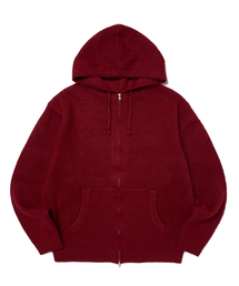 METALIC KNITTED ZIPUP HOODIE (BURGUNDY)