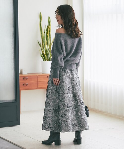 La boutique BonBon(ラブティックボンボン)の「【BonBonガールズセレクト・最強映えスカート】お花柄ジャガードスカート(スカート・レディース・グレー/サックスブルー/ライトベージュ・36/38)」の10枚目の写真