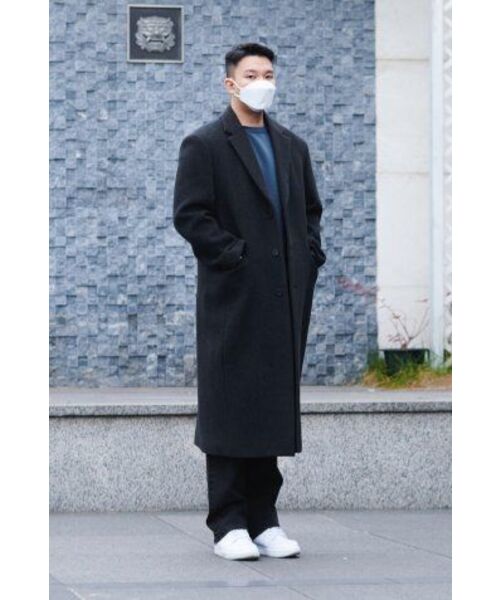MUSINSA STANDARD(ムシンサスタンダード)の「カシミアブレンドパパショルダーシングルロングコート【チャコールグレー】(チェスターコート・メンズ・その他・MEDIUM/LARGE/X-LARGE/XX-LARGE)」の3枚目の写真