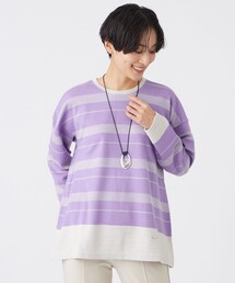 【ウォッシャブル】ウール混ジャカードジャージーボーダーカットソー