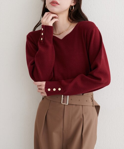 natural couture(ナチュラルクチュール)の「ハートネック配色ニットプルオーバー(ニット/セーター・レディース・ボルドー/オフホワイト/サックスブルー/ブラック・FREE)」の4枚目の写真