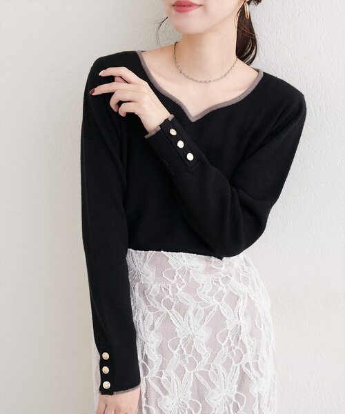 natural couture(ナチュラルクチュール)の「ハートネック配色ニットプルオーバー(ニット/セーター・レディース・ボルドー/オフホワイト/サックスブルー/ブラック・FREE)」の10枚目の写真