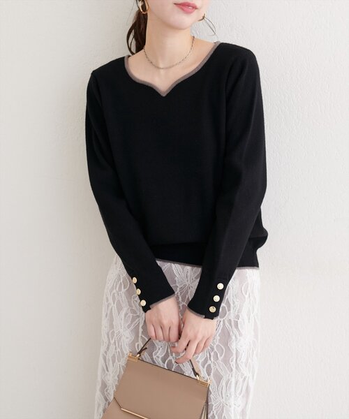 natural couture(ナチュラルクチュール)の「ハートネック配色ニットプルオーバー(ニット/セーター・レディース・ボルドー/オフホワイト/サックスブルー/ブラック・FREE)」の11枚目の写真