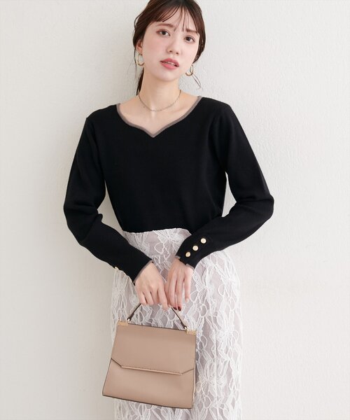 natural couture(ナチュラルクチュール)の「ハートネック配色ニットプルオーバー(ニット/セーター・レディース・ボルドー/オフホワイト/サックスブルー/ブラック・FREE)」の12枚目の写真