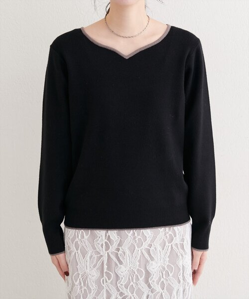 natural couture(ナチュラルクチュール)の「ハートネック配色ニットプルオーバー(ニット/セーター・レディース・ボルドー/オフホワイト/サックスブルー/ブラック・FREE)」の14枚目の写真