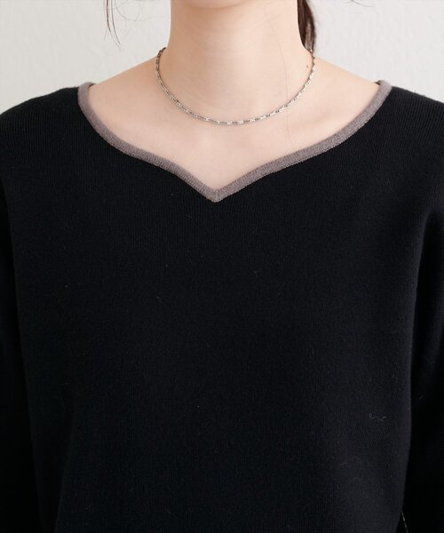 natural couture(ナチュラルクチュール)の「ハートネック配色ニットプルオーバー(ニット/セーター・レディース・ボルドー/オフホワイト/サックスブルー/ブラック・FREE)」の17枚目の写真