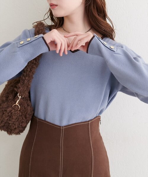 natural couture(ナチュラルクチュール)の「ハートネック配色ニットプルオーバー(ニット/セーター・レディース・ボルドー/オフホワイト/サックスブルー/ブラック・FREE)」の21枚目の写真