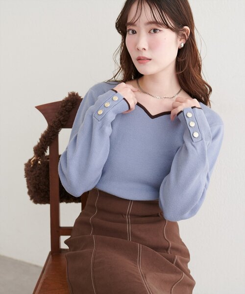natural couture(ナチュラルクチュール)の「ハートネック配色ニットプルオーバー(ニット/セーター・レディース・ボルドー/オフホワイト/サックスブルー/ブラック・FREE)」の22枚目の写真