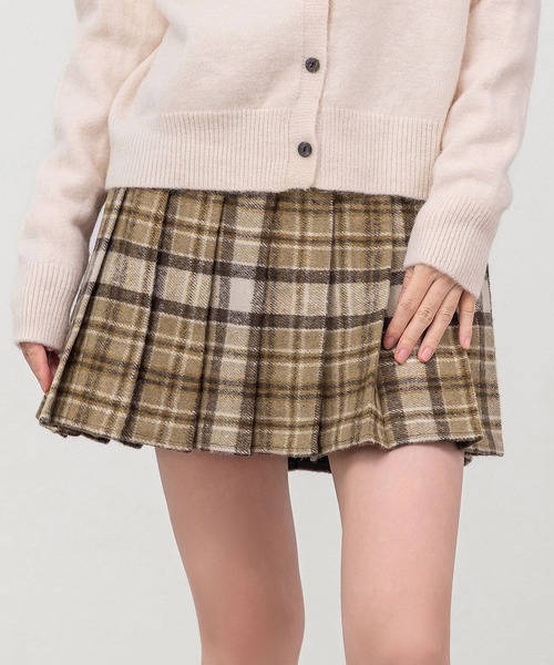 DAY CLOSET(デイ クローゼット)の「【大きいサイズ有/インパン付き】韓国っぽウールライクハイウエストミニプリーツスカート/スカパン レディース(スカート・レディース・ベージュ/グレー/レッド/ブラウン・2XL/XL/S/M/L)」の11枚目の写真