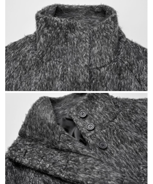 Re:EDIT（リエディ）の「[低身長サイズ有]ミックスシャギースタンドカラーベルト付きコート（ステンカラーコート・レディース・ブラック/ブラウン・LARGE/SHORT/MEDIUM）」の17枚目の写真