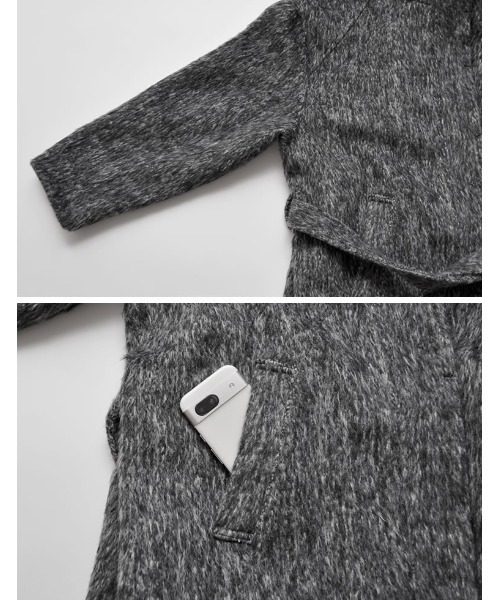 Re:EDIT（リエディ）の「[低身長サイズ有]ミックスシャギースタンドカラーベルト付きコート（ステンカラーコート・レディース・ブラック/ブラウン・LARGE/SHORT/MEDIUM）」の18枚目の写真