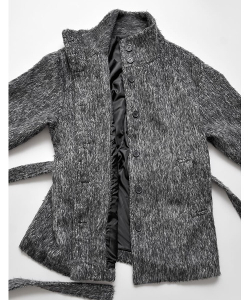 Re:EDIT（リエディ）の「[低身長サイズ有]ミックスシャギースタンドカラーベルト付きコート（ステンカラーコート・レディース・ブラック/ブラウン・LARGE/SHORT/MEDIUM）」の20枚目の写真