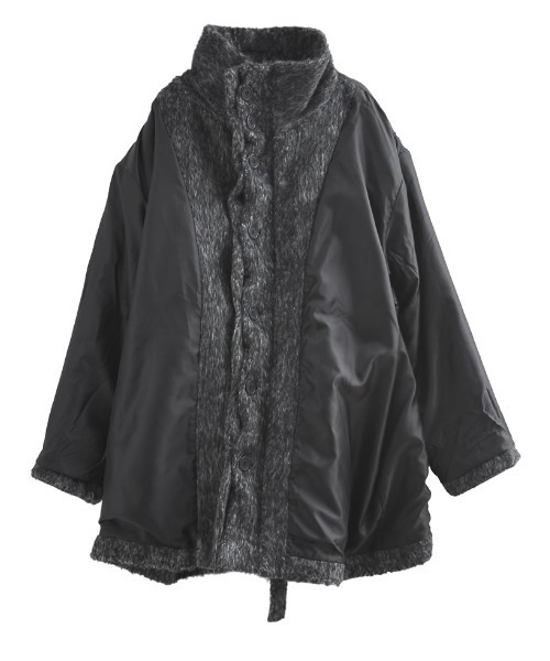 Re:EDIT（リエディ）の「[低身長サイズ有]ミックスシャギースタンドカラーベルト付きコート（ステンカラーコート・レディース・ブラック/ブラウン・LARGE/SHORT/MEDIUM）」の21枚目の写真