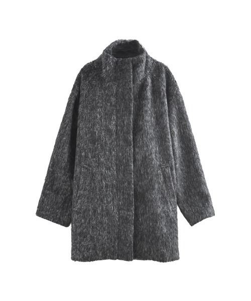 Re:EDIT（リエディ）の「[低身長サイズ有]ミックスシャギースタンドカラーベルト付きコート（ステンカラーコート・レディース・ブラック/ブラウン・LARGE/SHORT/MEDIUM）」の22枚目の写真