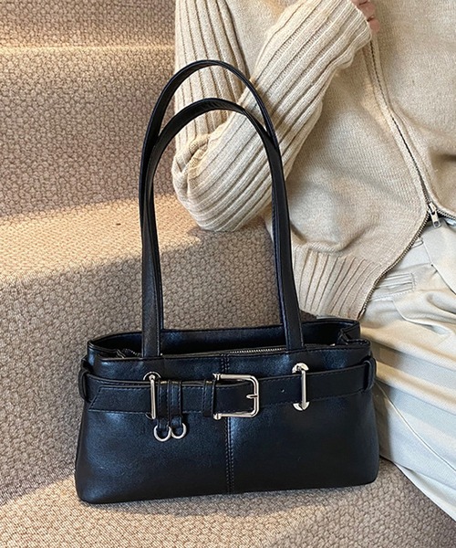 HALEY PESCA(ヘーリーペスカ)の「HALEY PESCA/スクエアベルテッドハンドバッグ(ハンドバッグ・レディース・ブラック/ライトブラウン・FREE)」の2枚目の写真