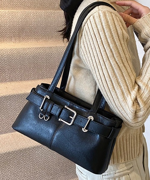 HALEY PESCA(ヘーリーペスカ)の「HALEY PESCA/スクエアベルテッドハンドバッグ(ハンドバッグ・レディース・ブラック/ライトブラウン・FREE)」の3枚目の写真