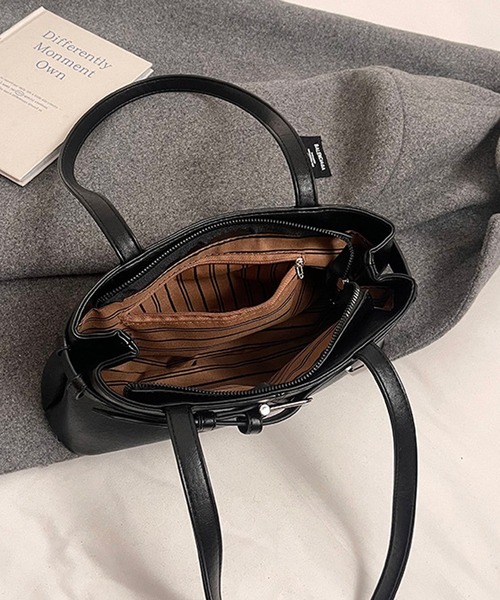 HALEY PESCA(ヘーリーペスカ)の「HALEY PESCA/スクエアベルテッドハンドバッグ(ハンドバッグ・レディース・ブラック/ライトブラウン・FREE)」の5枚目の写真