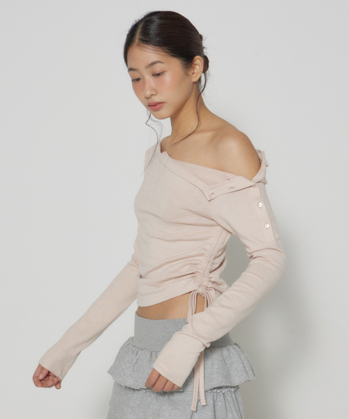 DEARSTALKER(ディアストーカー)の「NATALIE SIDE BUTTON OFF-SHOULDER T - 2 COLOR(Tシャツ/カットソー・レディース・その他・FREE/Pink/Grey)」の1枚目の写真