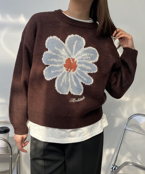 AS KNOW AS plus(アズノゥアズプラス)の「♪選べるアソートデザインジャガードニットプルオーバー(ネコ・ハナ)(ニット/セーター・レディース・ブラウン系/グリーン系/ネイビー系/レッド系・FREE)」の2枚目の写真