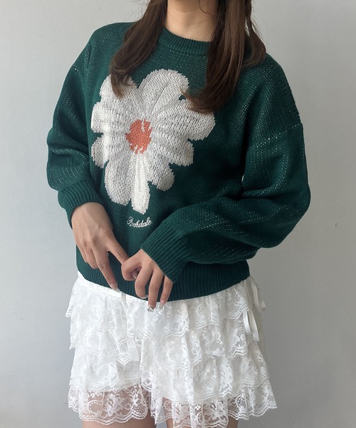 AS KNOW AS plus(アズノゥアズプラス)の「♪選べるアソートデザインジャガードニットプルオーバー(ネコ・ハナ)(ニット/セーター・レディース・ブラウン系/グリーン系/ネイビー系/レッド系・FREE)」の3枚目の写真