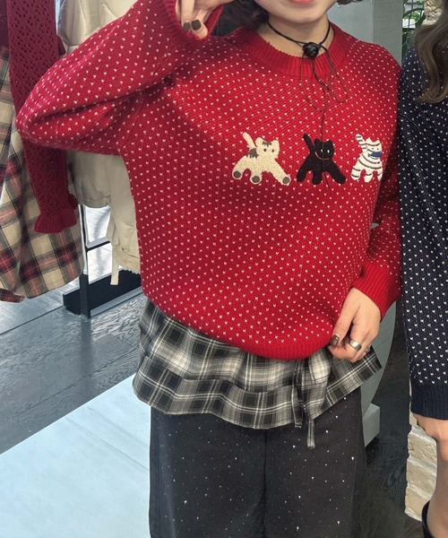 AS KNOW AS plus(アズノゥアズプラス)の「♪選べるアソートデザインジャガードニットプルオーバー(ネコ・ハナ)(ニット/セーター・レディース・ブラウン系/グリーン系/ネイビー系/レッド系・FREE)」の11枚目の写真