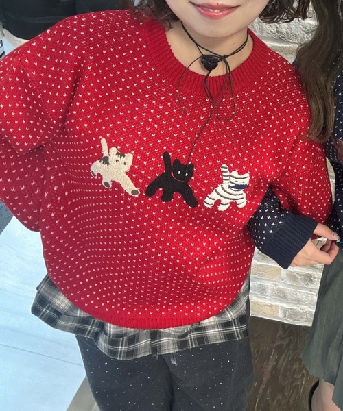 AS KNOW AS plus(アズノゥアズプラス)の「♪選べるアソートデザインジャガードニットプルオーバー(ネコ・ハナ)(ニット/セーター・レディース・ブラウン系/グリーン系/ネイビー系/レッド系・FREE)」の12枚目の写真