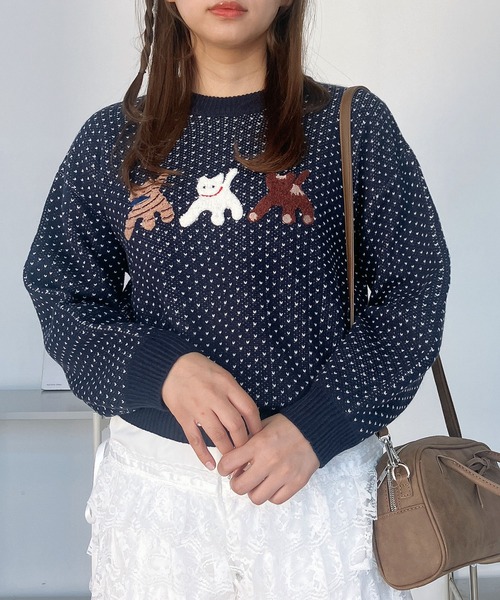 AS KNOW AS plus(アズノゥアズプラス)の「♪選べるアソートデザインジャガードニットプルオーバー(ネコ・ハナ)(ニット/セーター・レディース・ブラウン系/グリーン系/ネイビー系/レッド系・FREE)」の13枚目の写真