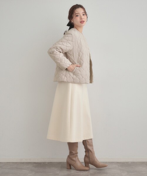 couture brooch（クチュールブローチ）の「【春色追加・撥水・洗える】リボンキルティングジャケット（ノーカラージャケット・レディース・グレー/ブラック/アイボリー・36/40/38/42）」の22枚目の写真