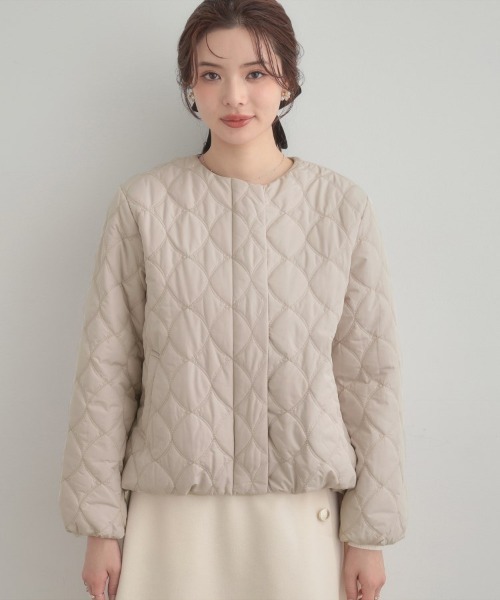 couture brooch（クチュールブローチ）の「【春色追加・撥水・洗える】リボンキルティングジャケット（ノーカラージャケット・レディース・グレー/ブラック/アイボリー・36/40/38/42）」の12枚目の写真