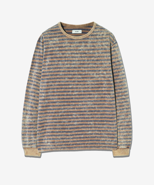 ECORR(エコル)の「ヴィンテージウォッシュストライプロングスリーブ_ブラウン(Tシャツ/カットソー・レディース・その他・1(M)/2(L)/3(XL))」の1枚目の写真