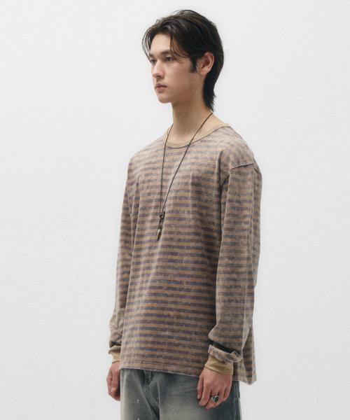 ECORR(エコル)の「ヴィンテージウォッシュストライプロングスリーブ_ブラウン(Tシャツ/カットソー・レディース・その他・1(M)/2(L)/3(XL))」の3枚目の写真
