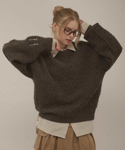 hazyl（ヘイジル）の「initial logo melange knit / イニシャルロゴメランジニット（ニット/セーター・レディース・ブラウン系その他/グリーン・フリー）」の2枚目の写真