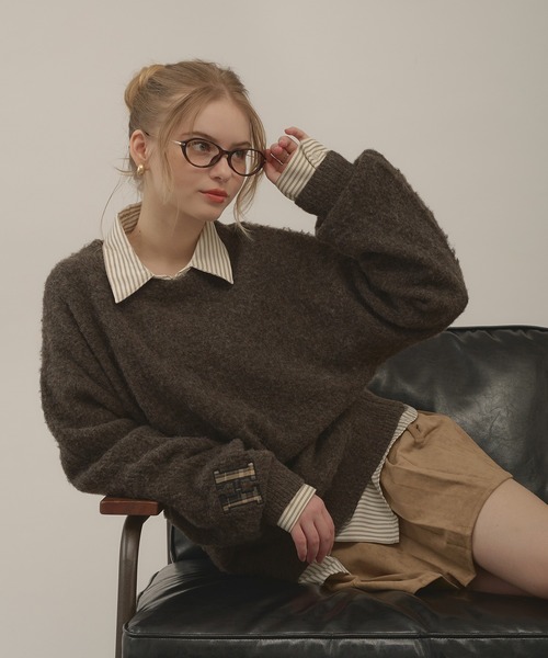 hazyl（ヘイジル）の「initial logo melange knit / イニシャルロゴメランジニット（ニット/セーター・レディース・ブラウン系その他/グリーン・フリー）」の13枚目の写真