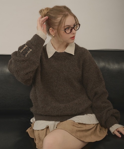 hazyl（ヘイジル）の「initial logo melange knit / イニシャルロゴメランジニット（ニット/セーター・レディース・ブラウン系その他/グリーン・フリー）」の14枚目の写真