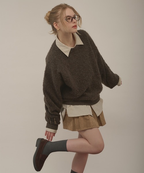 hazyl（ヘイジル）の「initial logo melange knit / イニシャルロゴメランジニット（ニット/セーター・レディース・ブラウン系その他/グリーン・フリー）」の18枚目の写真