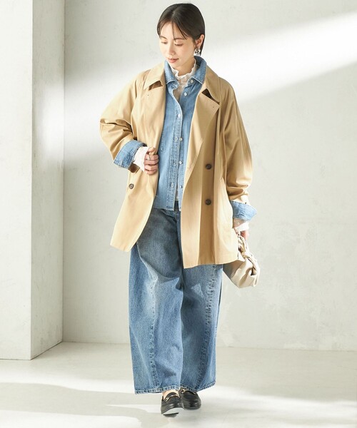 SHIPS（シップス）の「〈撥水加工〉バック ギャザー ドロスト ミディ丈 トレンチ コート（トレンチコート・レディース・ネイビー/ベージュ・38/36）」の3枚目の写真