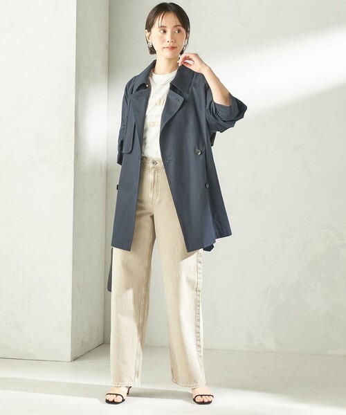 SHIPS（シップス）の「〈撥水加工〉バック ギャザー ドロスト ミディ丈 トレンチ コート（トレンチコート・レディース・ネイビー/ベージュ・38/36）」の5枚目の写真