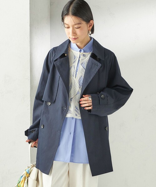 SHIPS（シップス）の「〈撥水加工〉バック ギャザー ドロスト ミディ丈 トレンチ コート（トレンチコート・レディース・ネイビー/ベージュ・38/36）」の12枚目の写真