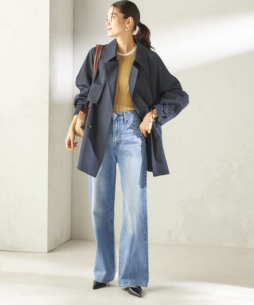 SHIPS（シップス）の「〈撥水加工〉バック ギャザー ドロスト ミディ丈 トレンチ コート（トレンチコート・レディース・ネイビー/ベージュ・38/36）」の15枚目の写真