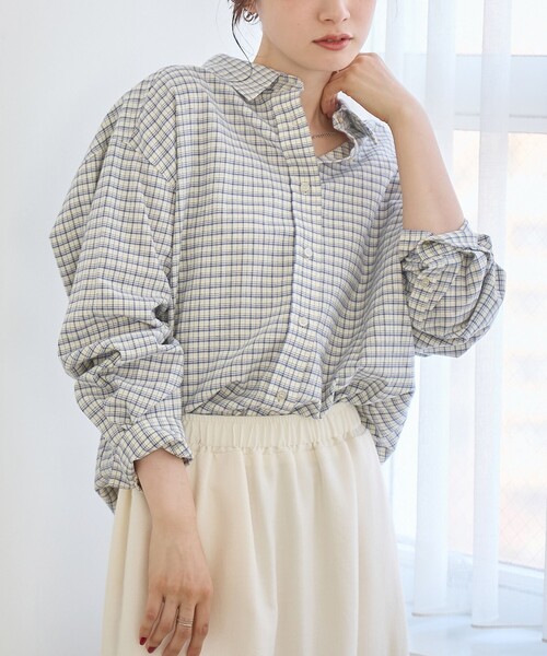 coen(コーエン)の「【スプリングカラー】ネルチェック レギュラーカラー長袖シャツ(シャツ/ブラウス・レディース・クリーム/ライトブルー/ライトピンク・M/L)」の2枚目の写真