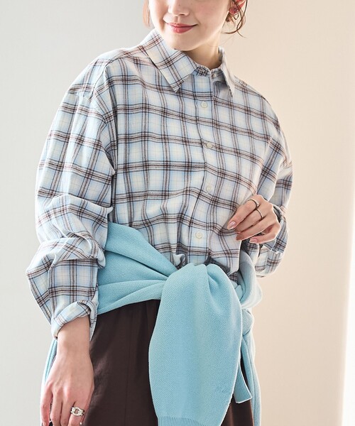 coen(コーエン)の「【スプリングカラー】ネルチェック レギュラーカラー長袖シャツ(シャツ/ブラウス・レディース・クリーム/ライトブルー/ライトピンク・M/L)」の3枚目の写真