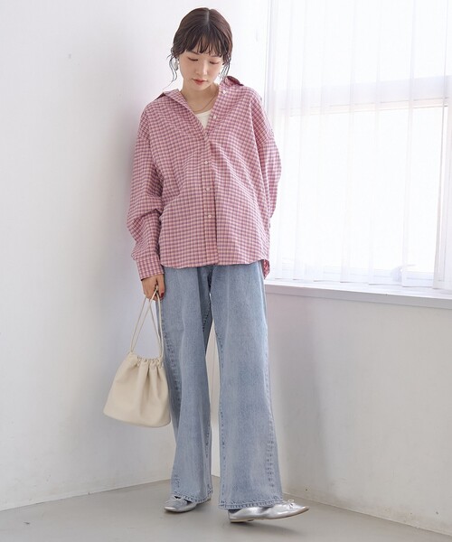 coen(コーエン)の「【スプリングカラー】ネルチェック レギュラーカラー長袖シャツ(シャツ/ブラウス・レディース・クリーム/ライトブルー/ライトピンク・M/L)」の6枚目の写真