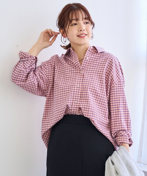 coen(コーエン)の「【スプリングカラー】ネルチェック レギュラーカラー長袖シャツ(シャツ/ブラウス・レディース・クリーム/ライトブルー/ライトピンク・M/L)」の8枚目の写真