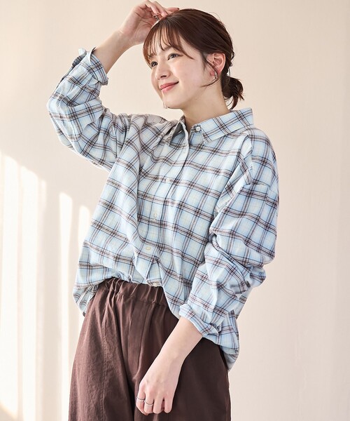 coen(コーエン)の「【スプリングカラー】ネルチェック レギュラーカラー長袖シャツ(シャツ/ブラウス・レディース・クリーム/ライトブルー/ライトピンク・M/L)」の13枚目の写真