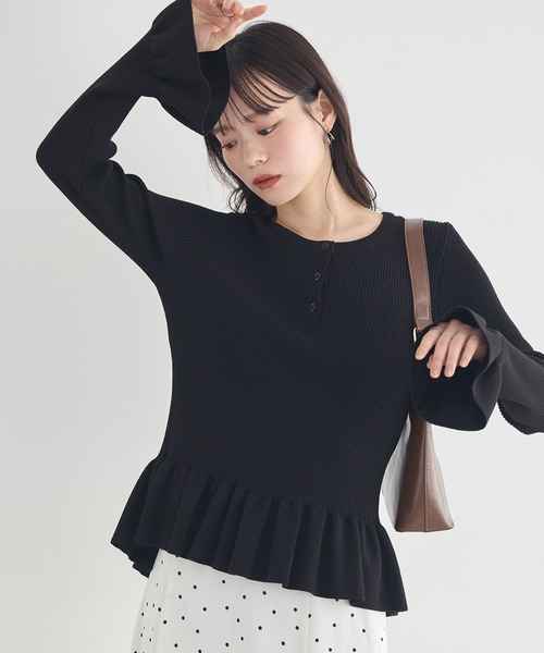 earth music&ecology（アースミュージックアンドエコロジー）の「【2026SS】ペプラムニットプルオーバー（カーディガン/ボレロ・レディース・イエロー系その他/ブルー系その他2/ブラック・FREE）」の2枚目の写真