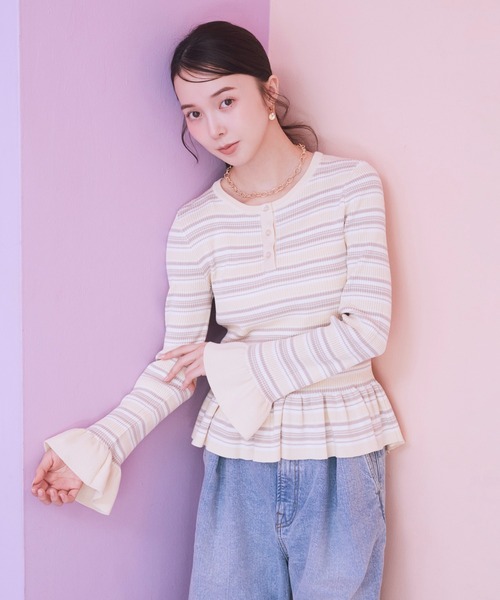 earth music&ecology（アースミュージックアンドエコロジー）の「【2026SS】ペプラムニットプルオーバー（カーディガン/ボレロ・レディース・イエロー系その他/ブルー系その他2/ブラック・FREE）」の4枚目の写真