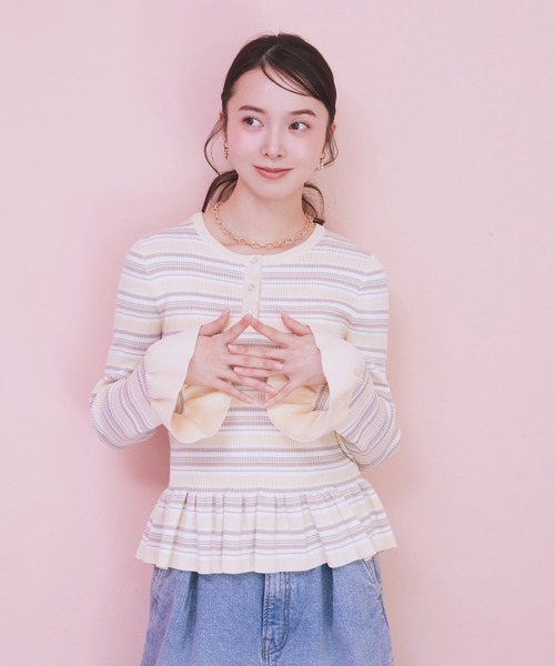 earth music&ecology（アースミュージックアンドエコロジー）の「【2026SS】ペプラムニットプルオーバー（カーディガン/ボレロ・レディース・イエロー系その他/ブルー系その他2/ブラック・FREE）」の5枚目の写真