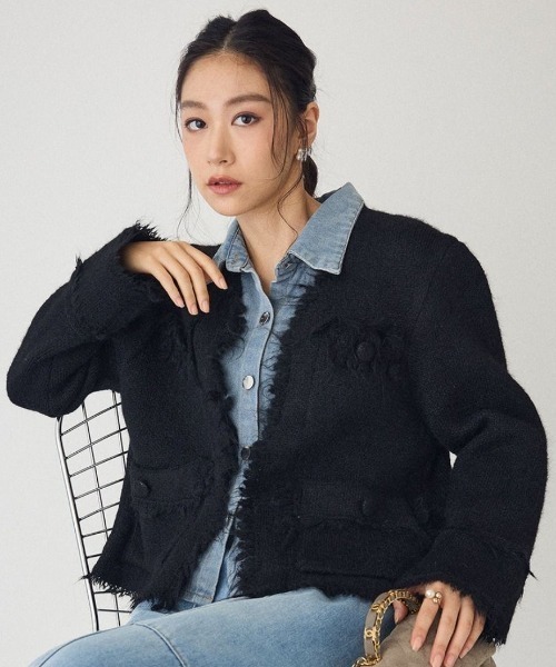 セール】2色展開・デニムレイヤード風ニットカーディガン（ニット