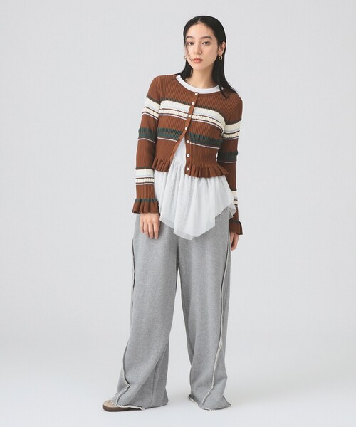 Ray BEAMS（レイビームス）の「リブ マルチボーダー カーディガン（ニット/セーター・レディース・ブラック/ダークブラウン・ONE SIZE）」の3枚目の写真