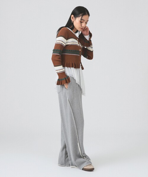 Ray BEAMS（レイビームス）の「リブ マルチボーダー カーディガン（ニット/セーター・レディース・ブラック/ダークブラウン・ONE SIZE）」の4枚目の写真